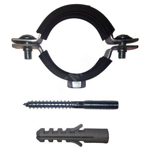 Хомут сантехнический с шпилькой и дюбелем 21/2 (74-80 мм) гайка М10 оцинкованная сталь с резиновым уплотнением