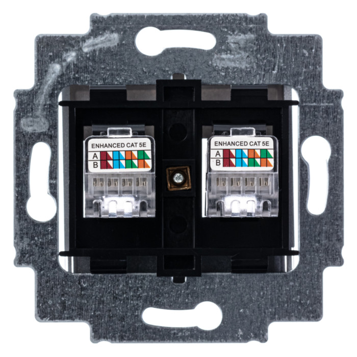 Розетка компьютерная 2xRJ45 ABB LEVIT, , серебро, 2CHH295118A6070