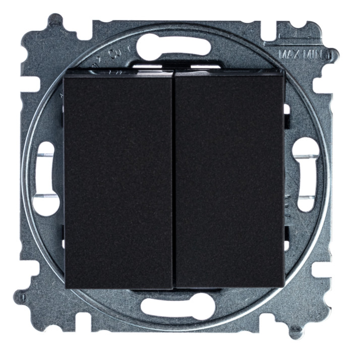 Выключатель двухклавишный ABB LEVIT, антрацит // дымчатый черный, 2CHH595245A6063