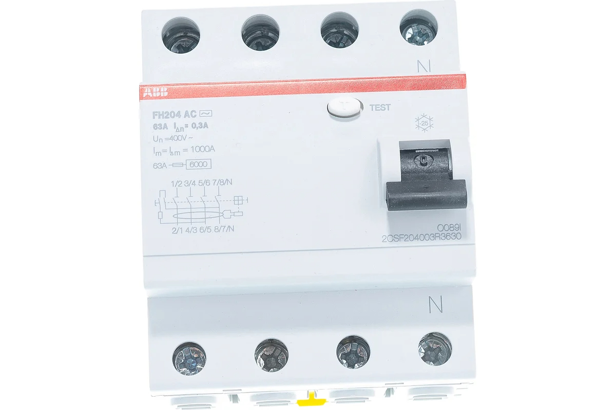 Выключатель дифференциального тока (УЗО) 4п 63А 300мА тип AC FH204AC-63/0.3 4мод. ABB 2CSF204003R3630