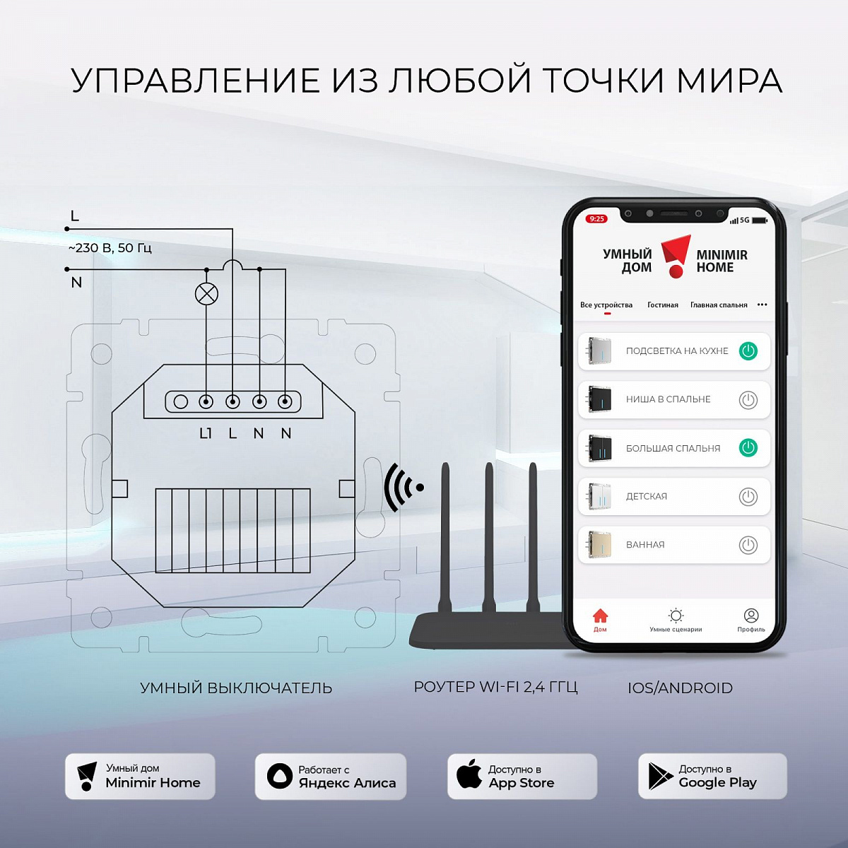 Умный сенсорный выключатель одноклавишный (черный) W4510608